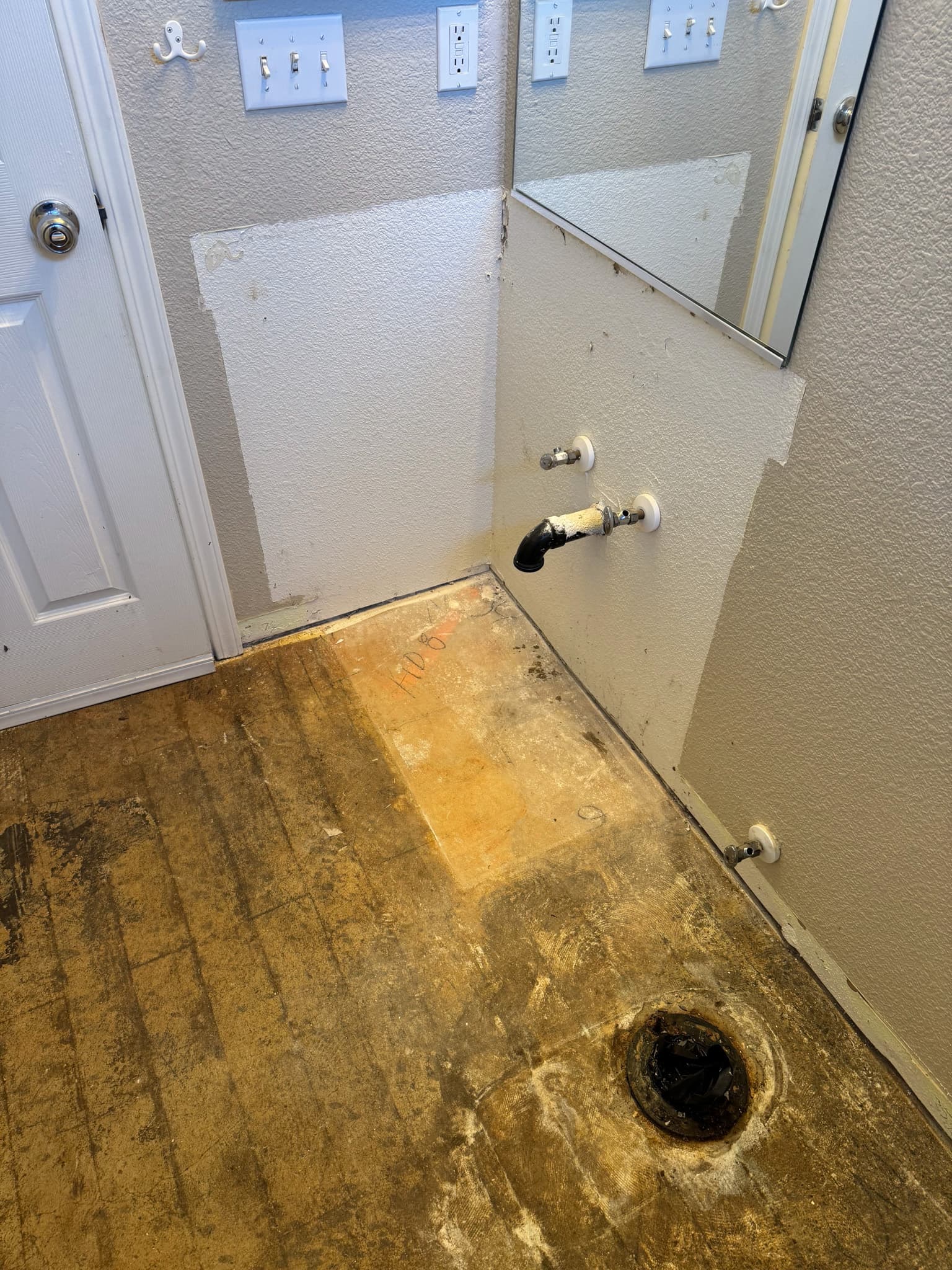 Bathroom Remodel in Sacramento — demolition stage, tub-to-shower conversion, framed mirror, before remodel — original finishes