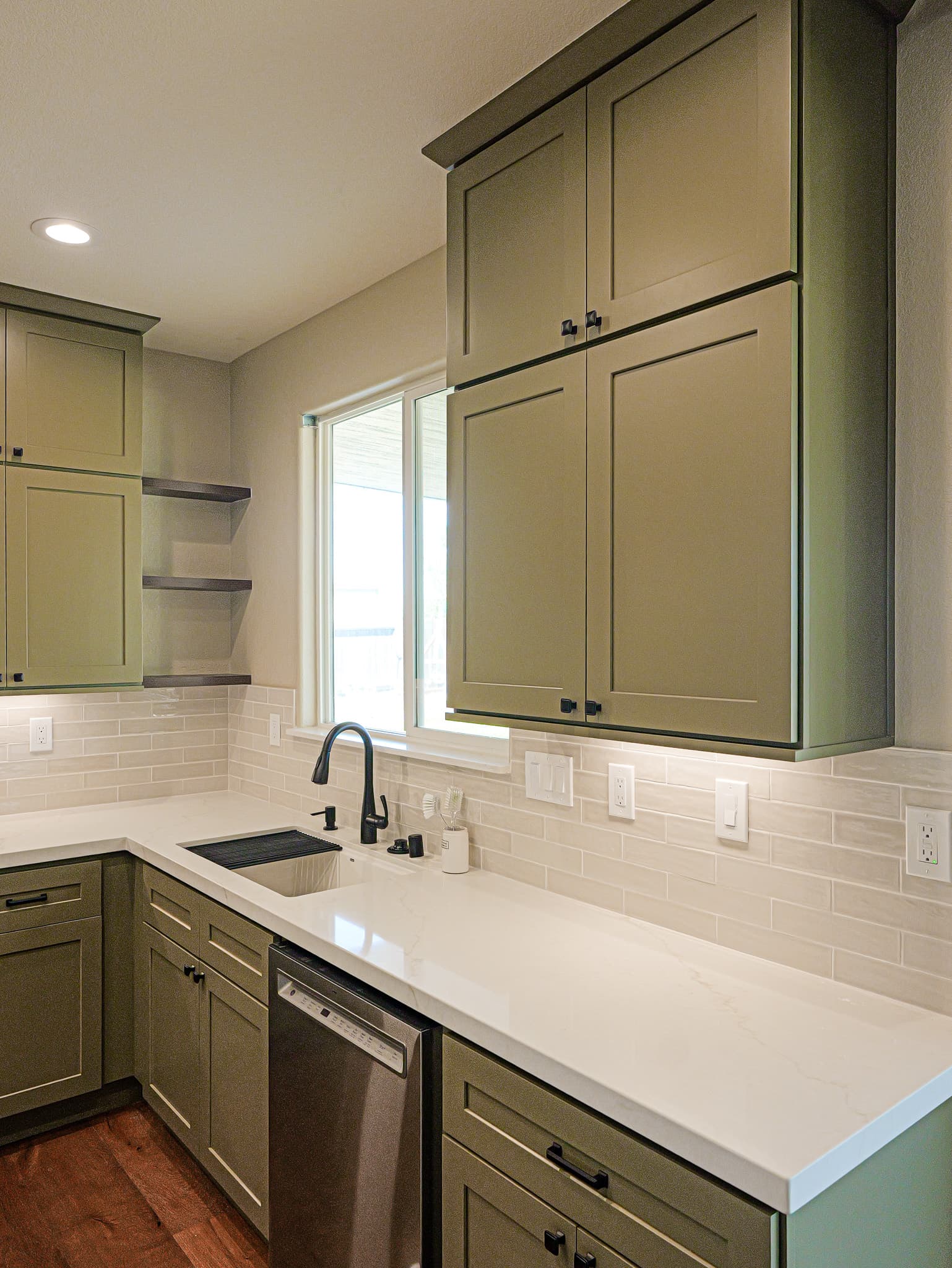 Bathroom Remodel in Sacramento — shaker cabinets, quartz countertop, subway tile backsplash, undermount sink, recessed lighting