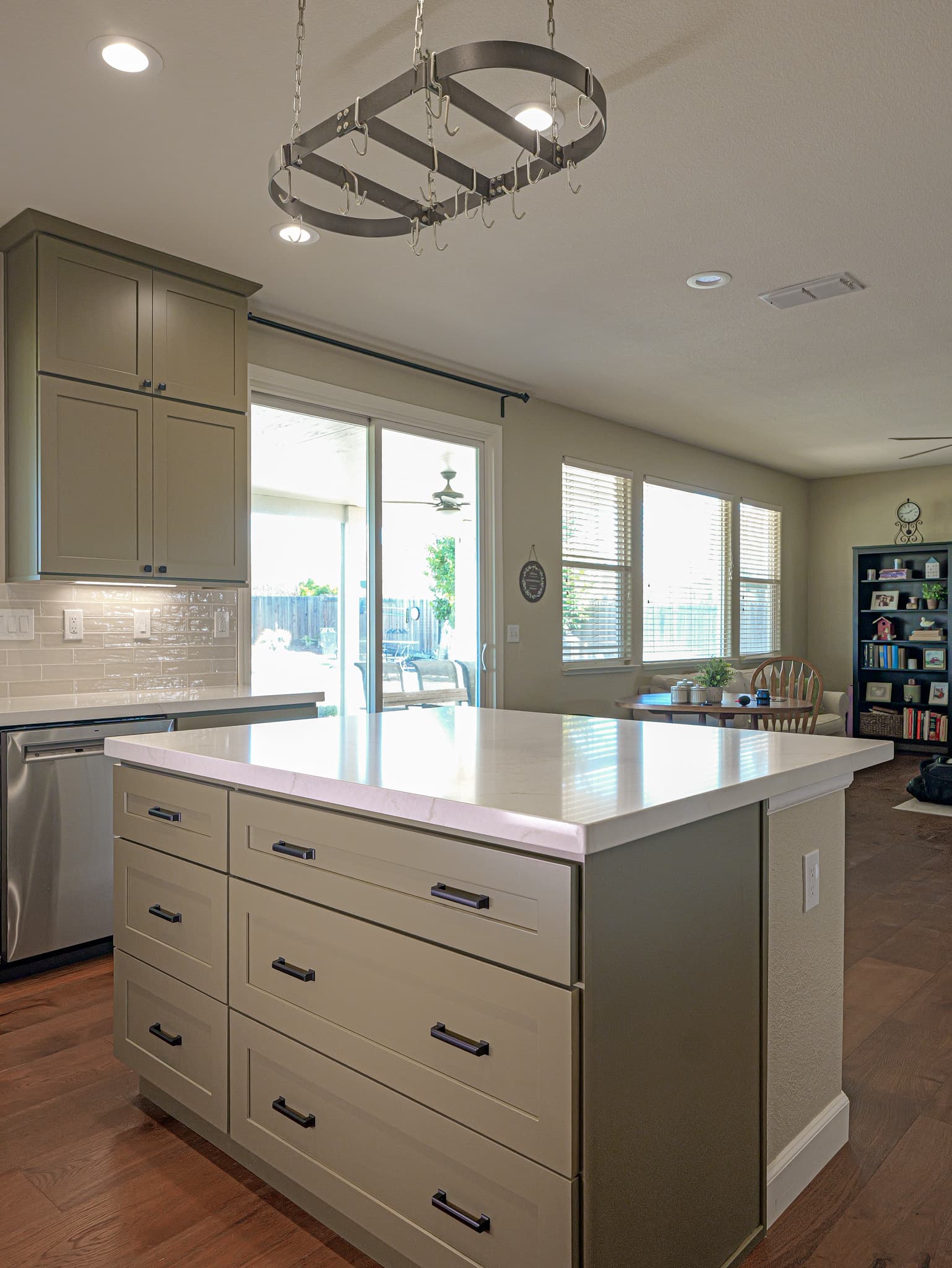 Bathroom Remodel in Sacramento — kitchen island, two-tone cabinetry, shaker cabinets, quartz countertop, subway tile backsplash