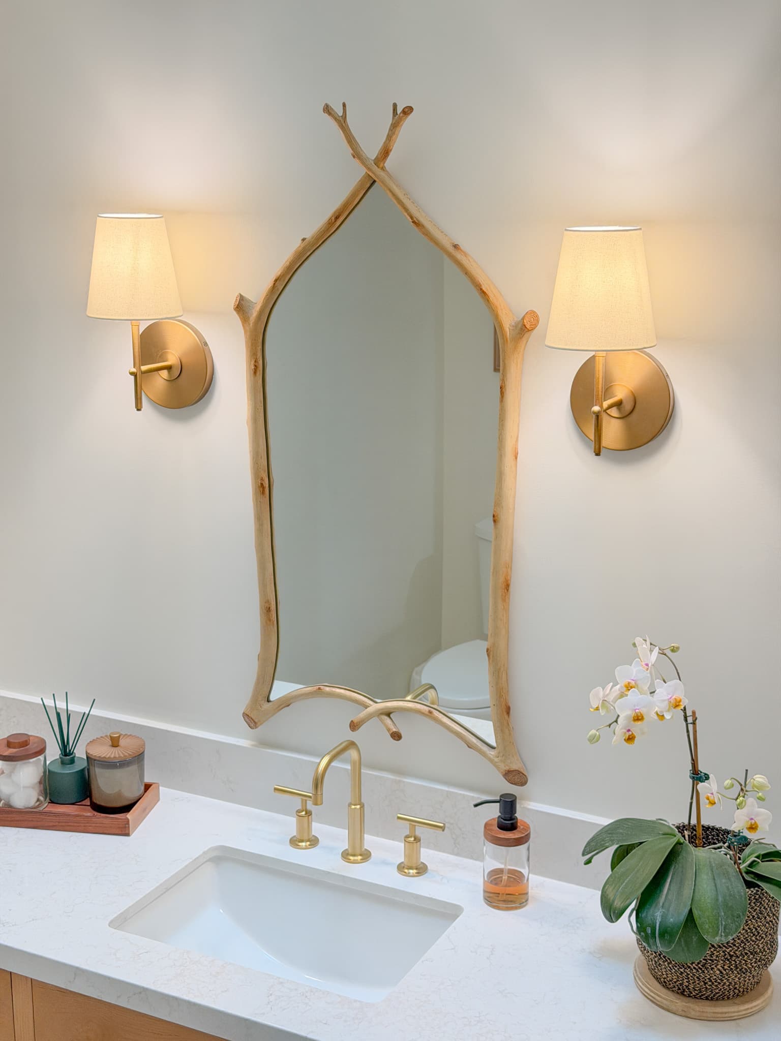 Bathroom Remodel in Carmichael — single vanity, undermount sink, quartz countertop, framed mirror, recessed lighting