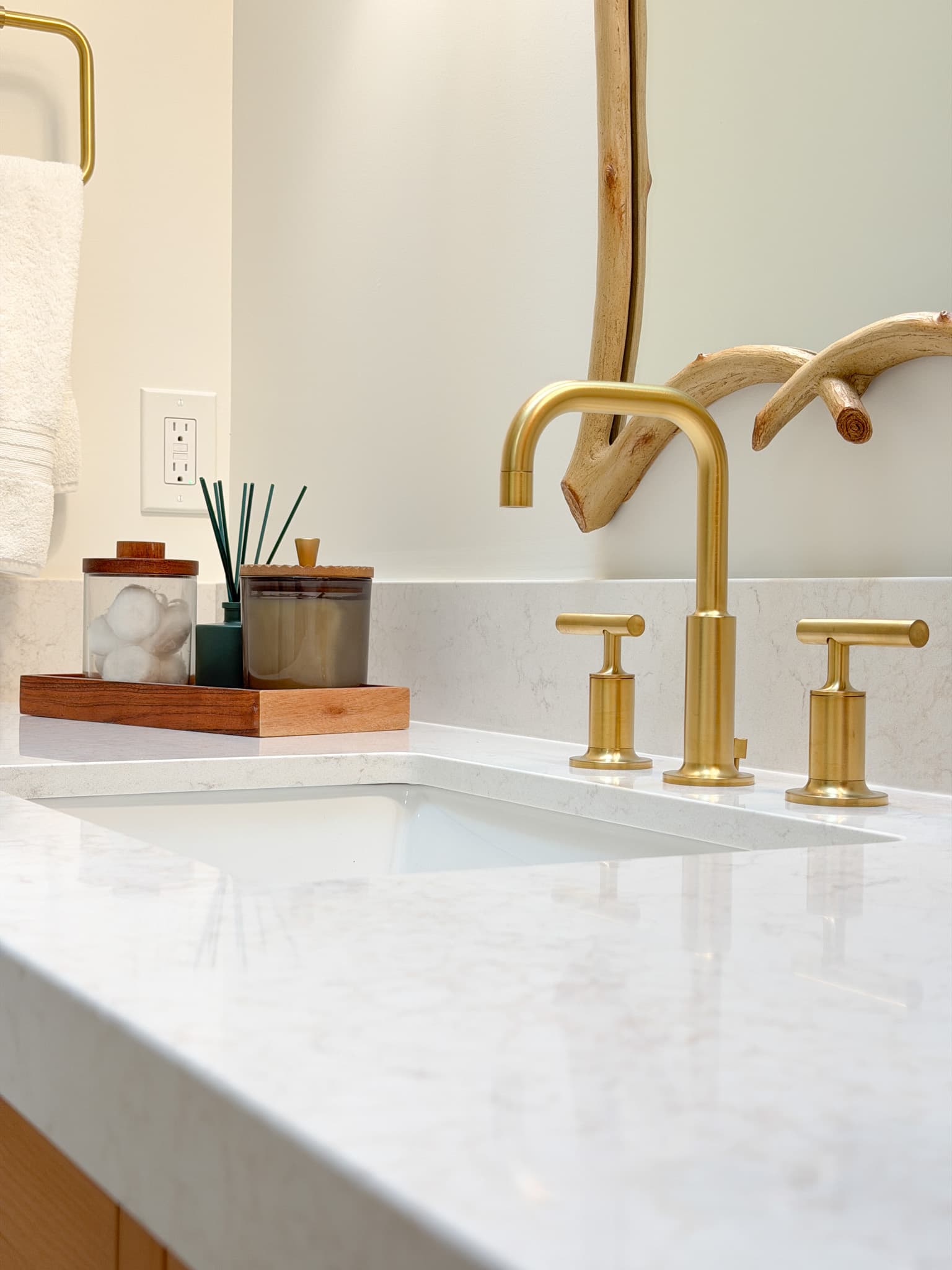 Bathroom Remodel in Carmichael — undermount sink, quartz countertop, single vanity, framed mirror