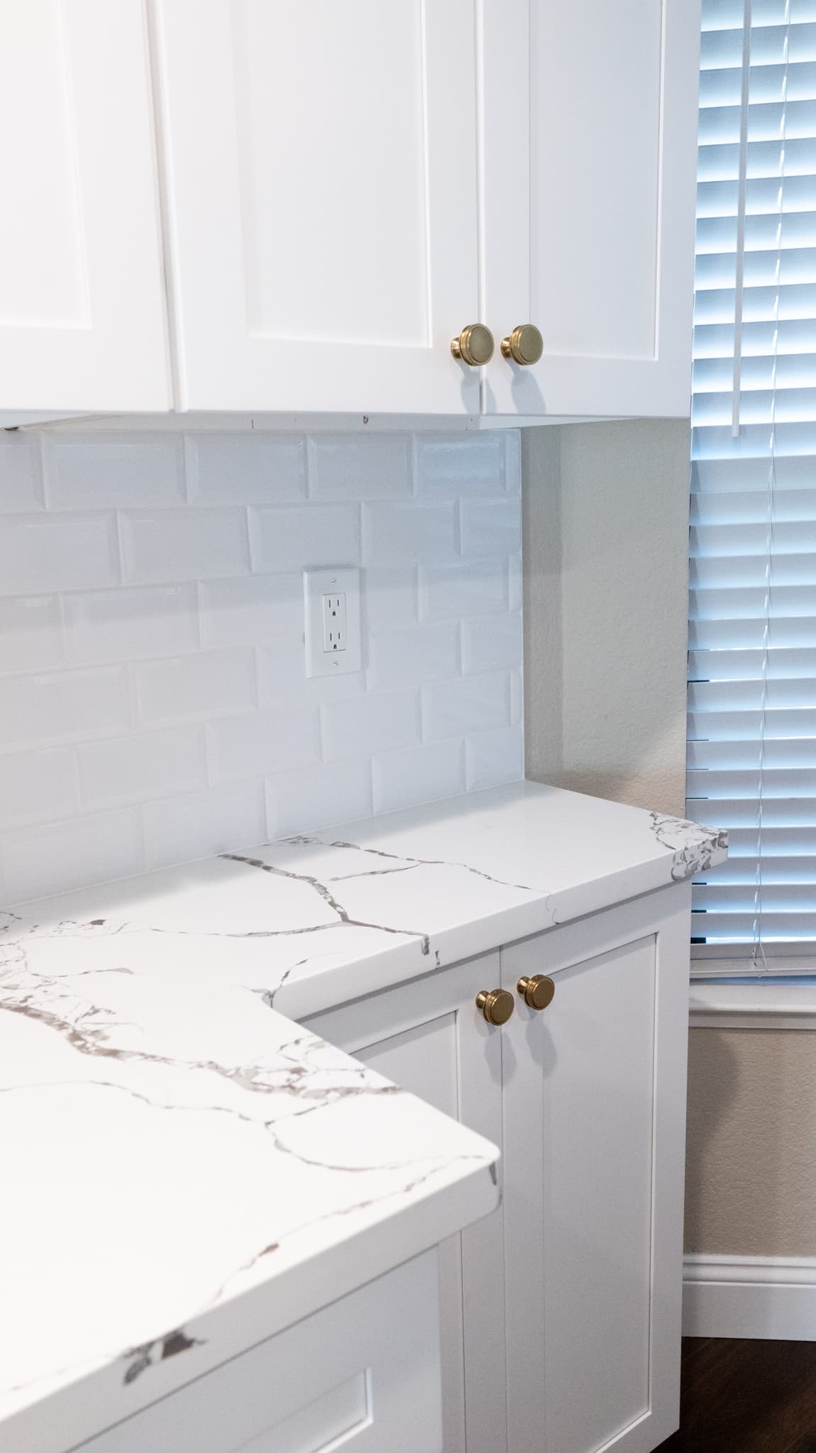 Kitchen Remodel in Roseville — shaker cabinets, quartz countertop, subway tile backsplash, hardwood flooring