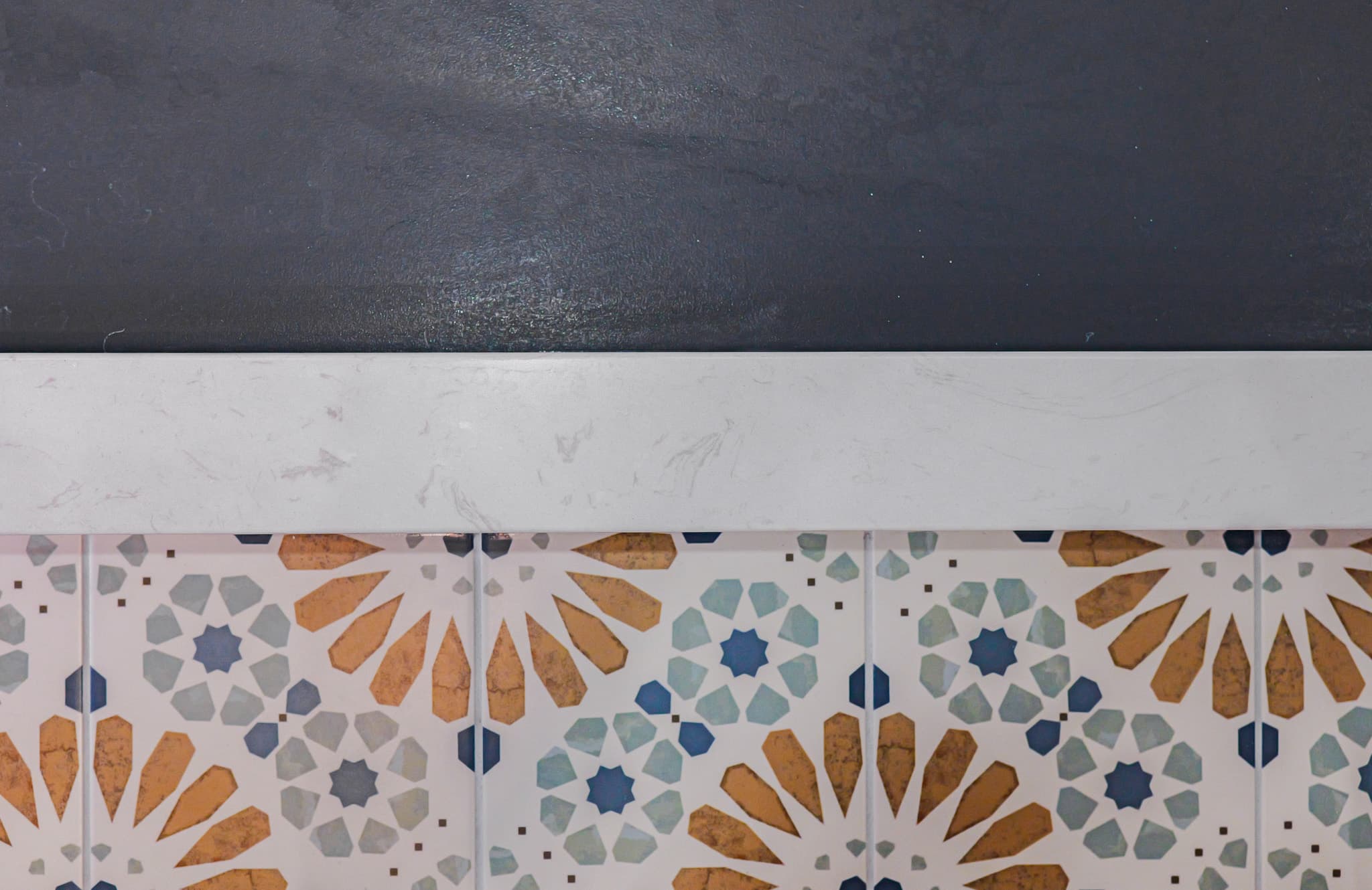 House Renovation in Rocklin — mosaic backsplash, quartz countertop, ceramic tile flooring