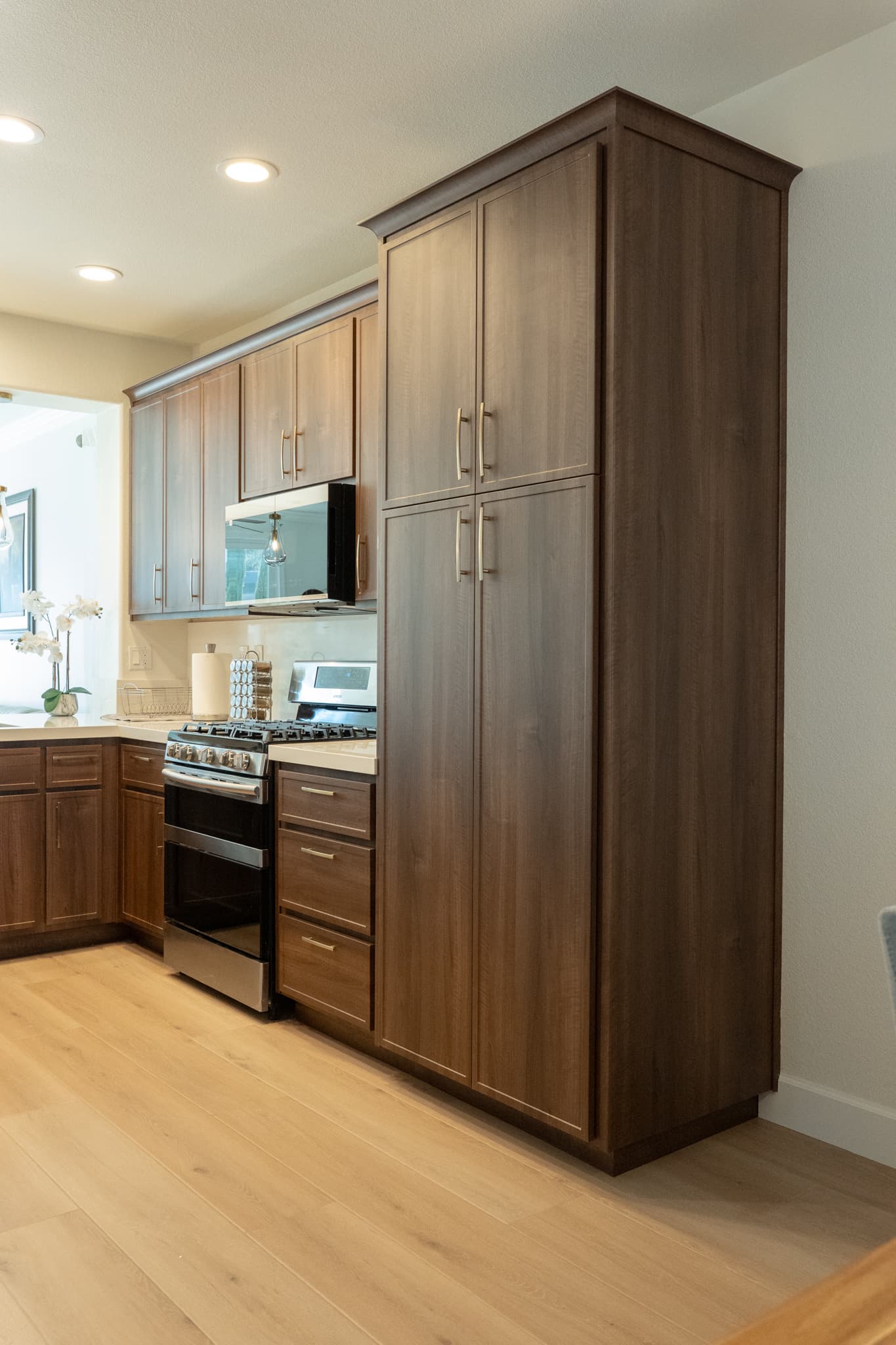 House Renovation in Roseville — custom cabinetry, recessed lighting, stainless appliances, hardwood flooring, quartz countertop