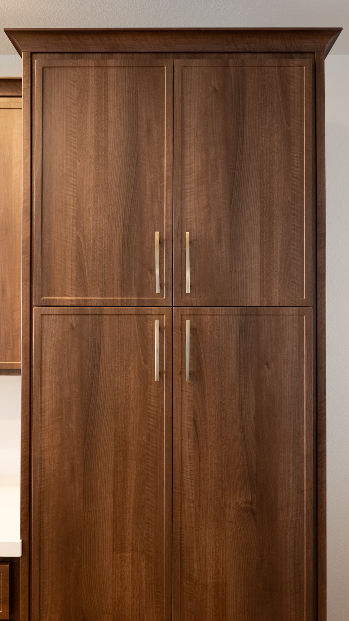 House Renovation in Roseville — custom cabinetry, raised-panel cabinets, linen tower, crown moulding