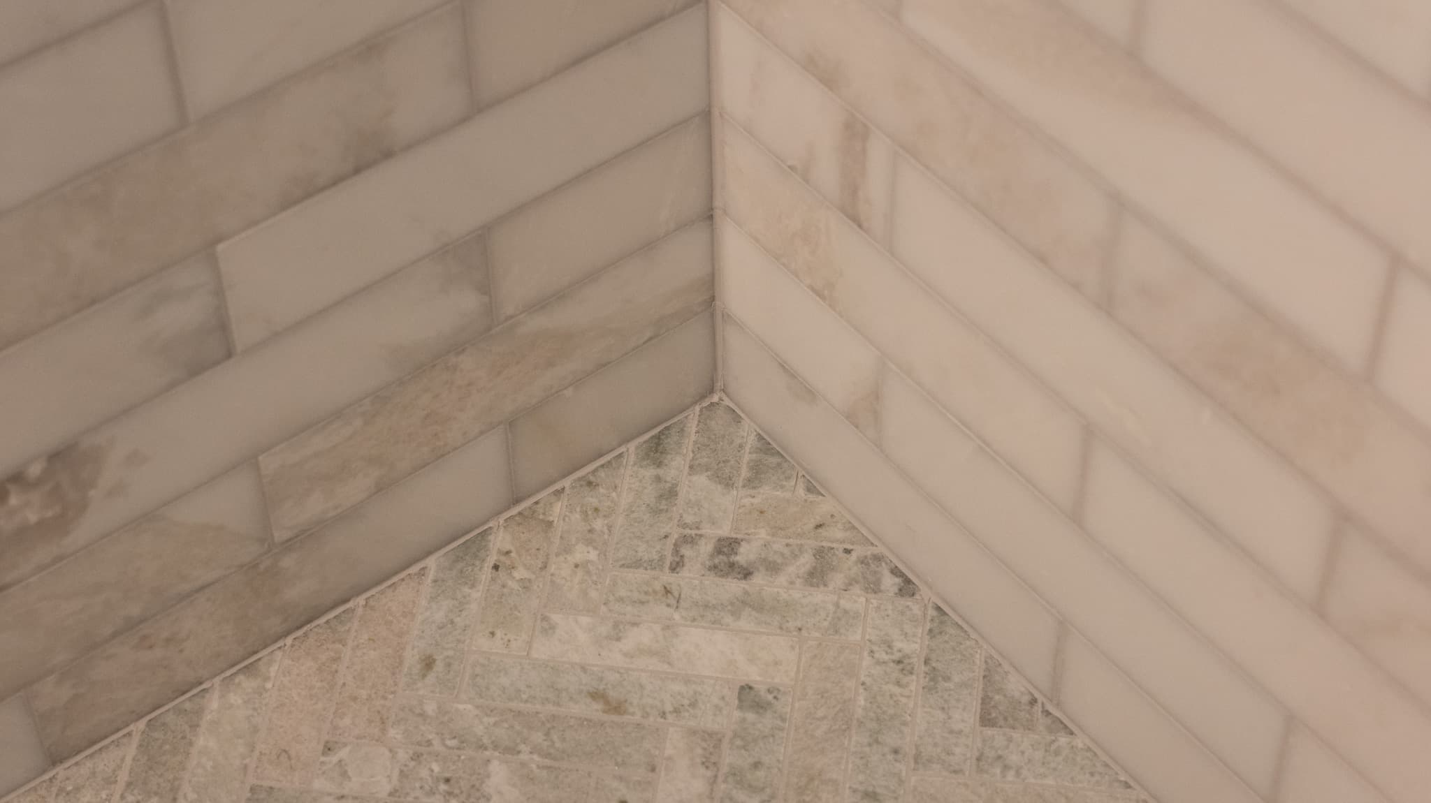 Bathroom Remodel in Sacramento — tiled shower surround, natural-stone tile flooring, walk-in shower, subway tile backsplash, natural-stone backsplash