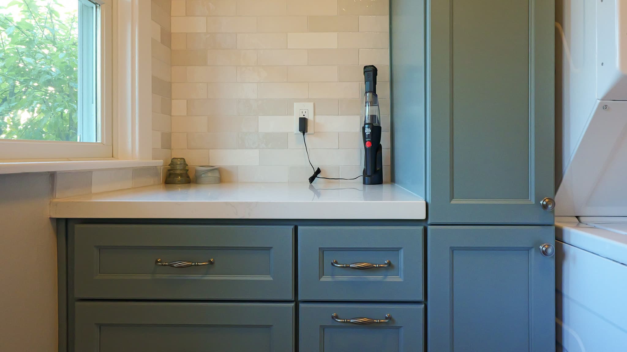 Kitchen Remodel in Sacramento — raised-panel cabinets, quartz countertop, subway tile backsplash, custom cabinetry, linen tower