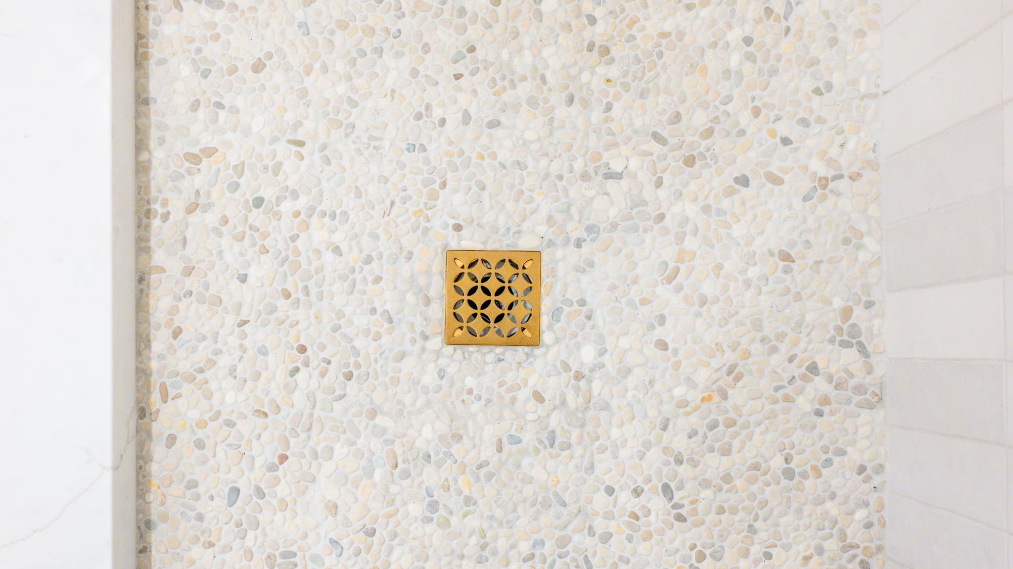 Kitchen Remodel in Sacramento — walk-in shower, natural-stone tile flooring, mosaic backsplash, tiled shower surround