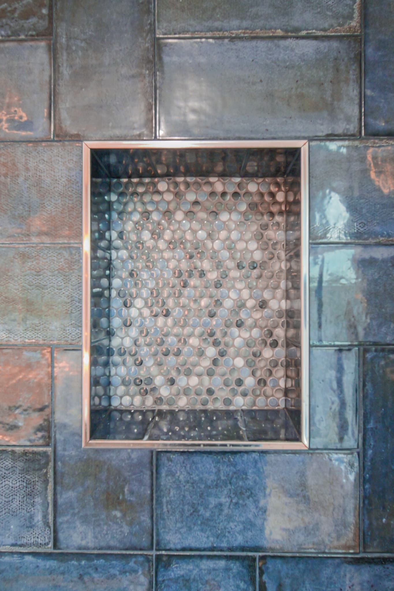 Bathroom Remodel in Sacramento — tiled shower surround, mosaic backsplash, walk-in shower, ceramic tile flooring