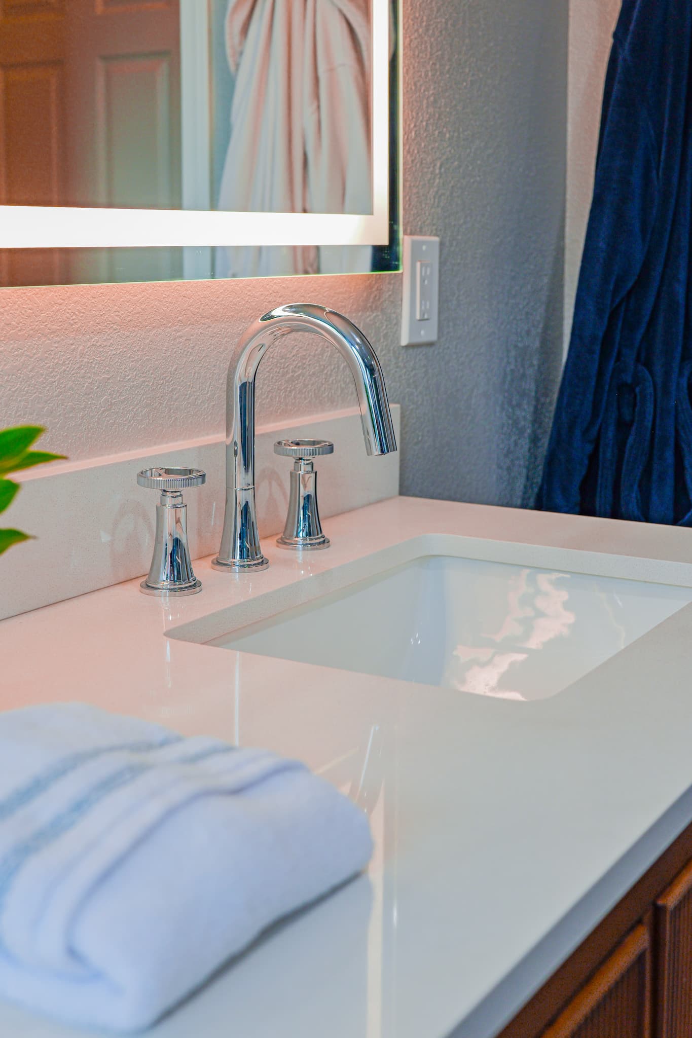 Bathroom Remodel in Sacramento — undermount sink, quartz countertop, lighted mirror, single vanity